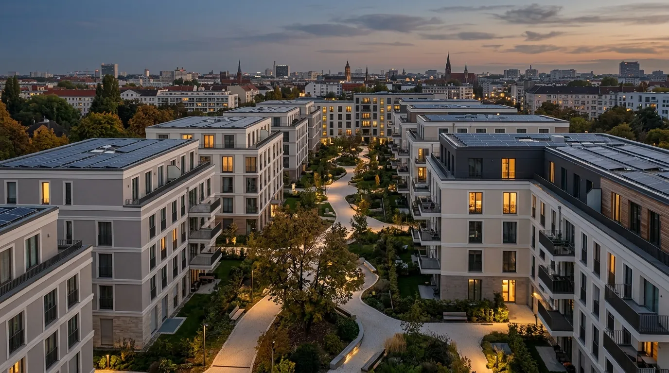 Modernes Wohnquartier mit Photovoltaik
